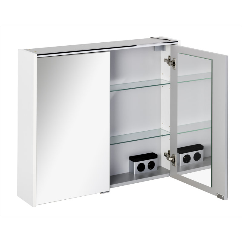 Denver 800mm W 680mm H Wall Cabinet Frameless Medicine Cabinet Mirror 2 Adjustable, White