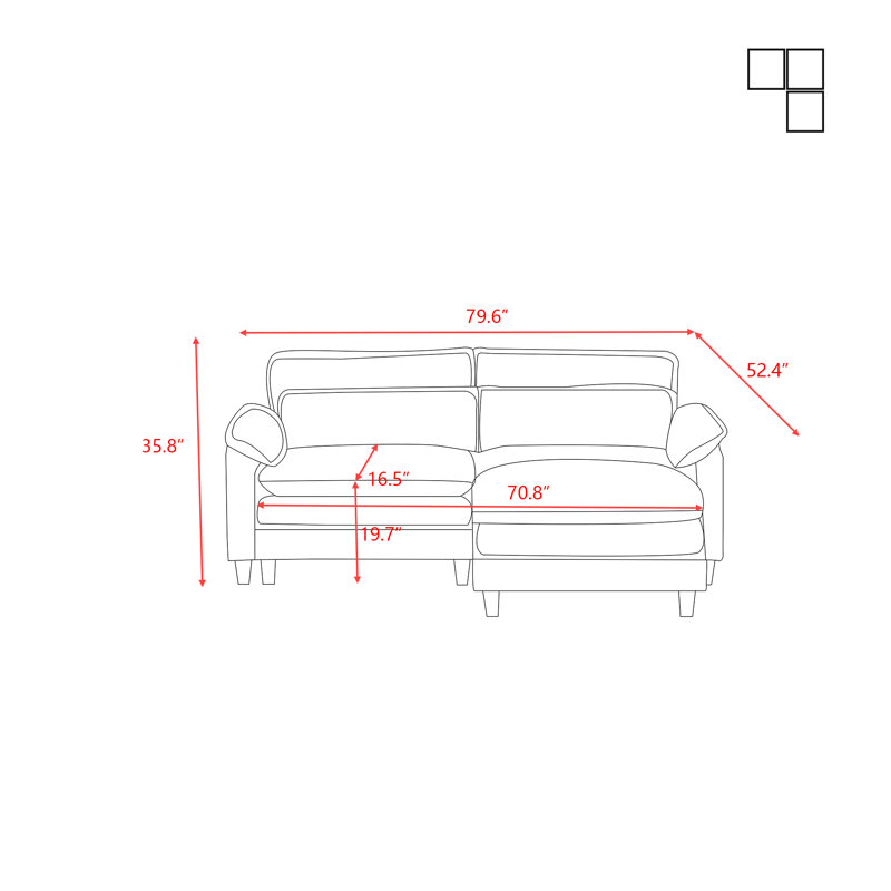 Luqi 2 Seater 79.6 " Modular Sectional Large L Shaped Sofa With Ottoman, Beige
