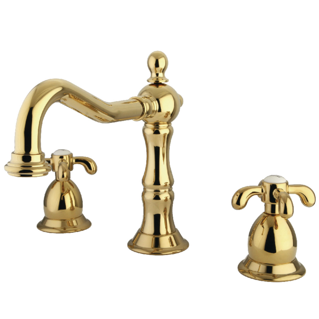 Kingston Brass French Country Two-Handle 3-Hole Deck Mount Widespread Bathroom Faucet with Brass Pop-Up Drain Kingston Brass 