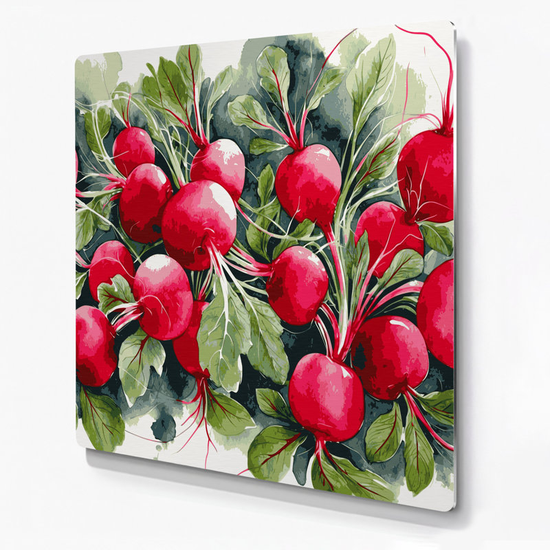 Art mural en métal légumes et radis rouge, H 12 po x l 12 po