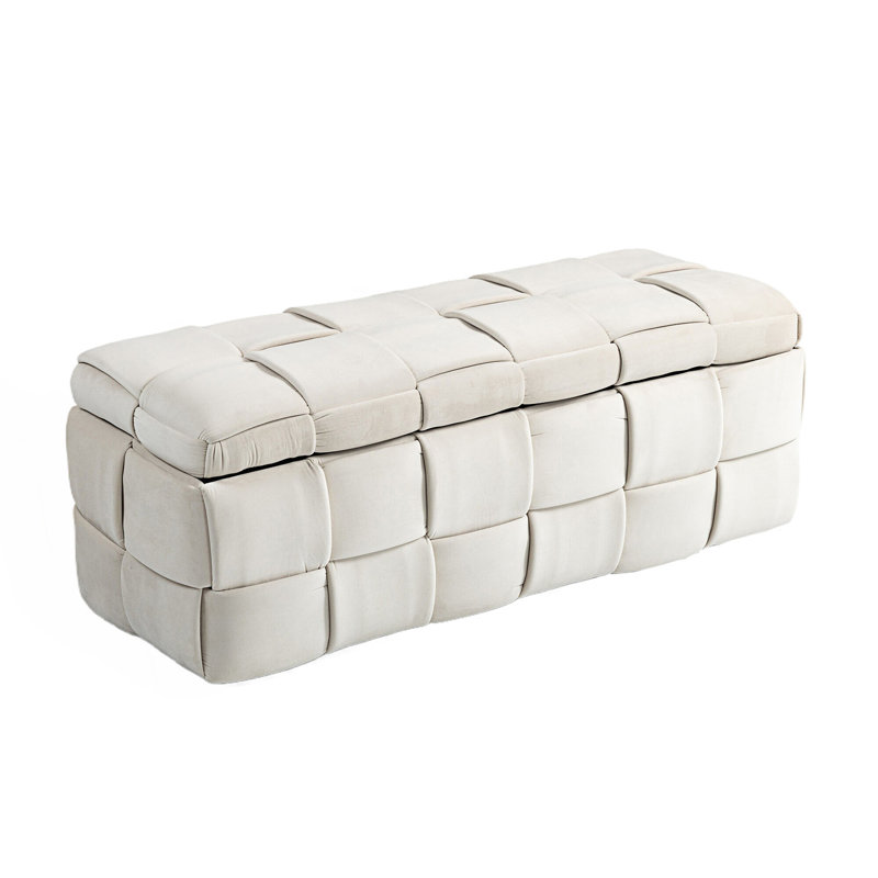 Pransh Velvet Upholstered Storage Bench, Beige