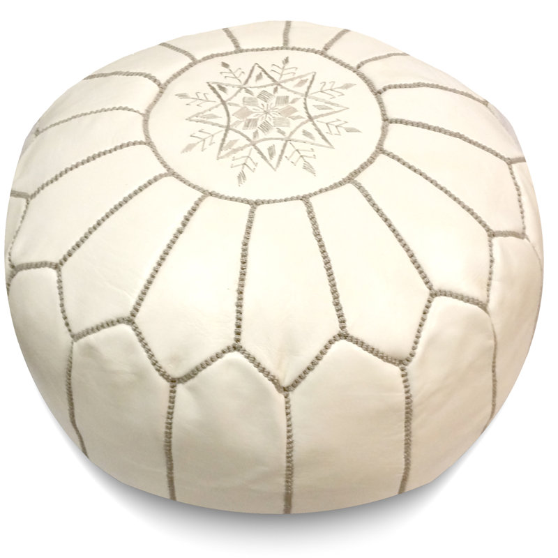 Leather Pouf, Blanc avec des points gris