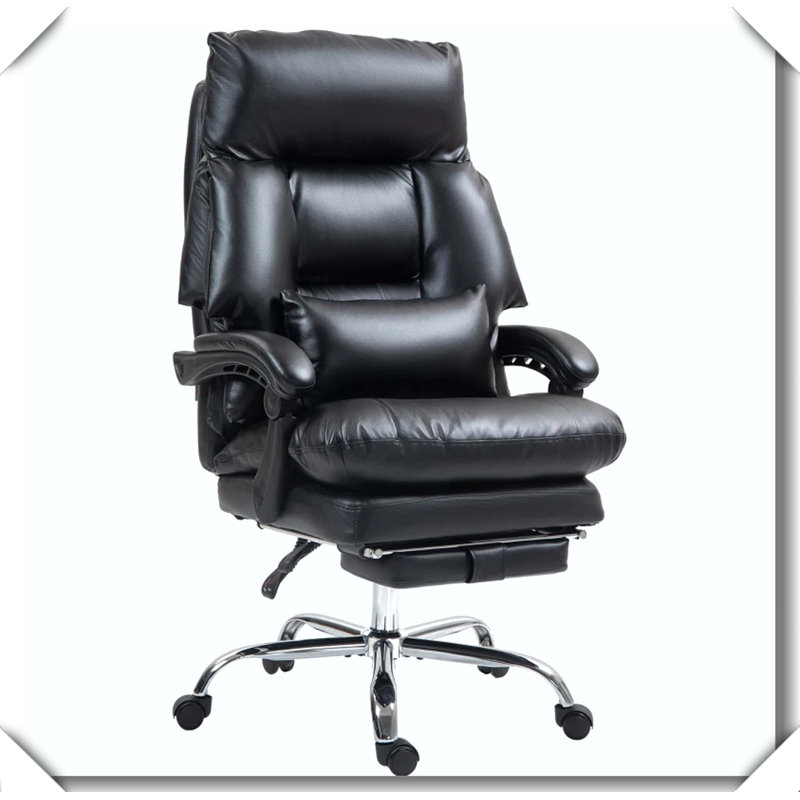 Overstuffed Office Chair High Back Foot Rest PU Leather, Black