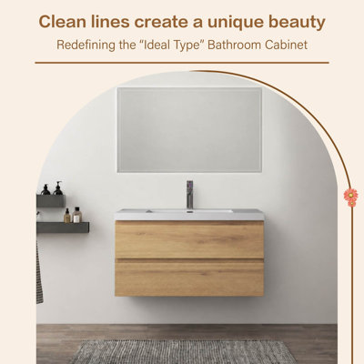  42" Single Bathroom Vanity Wall-mounted Floating vanities with Gloss white Resin Stone Top for Small Spaces,home