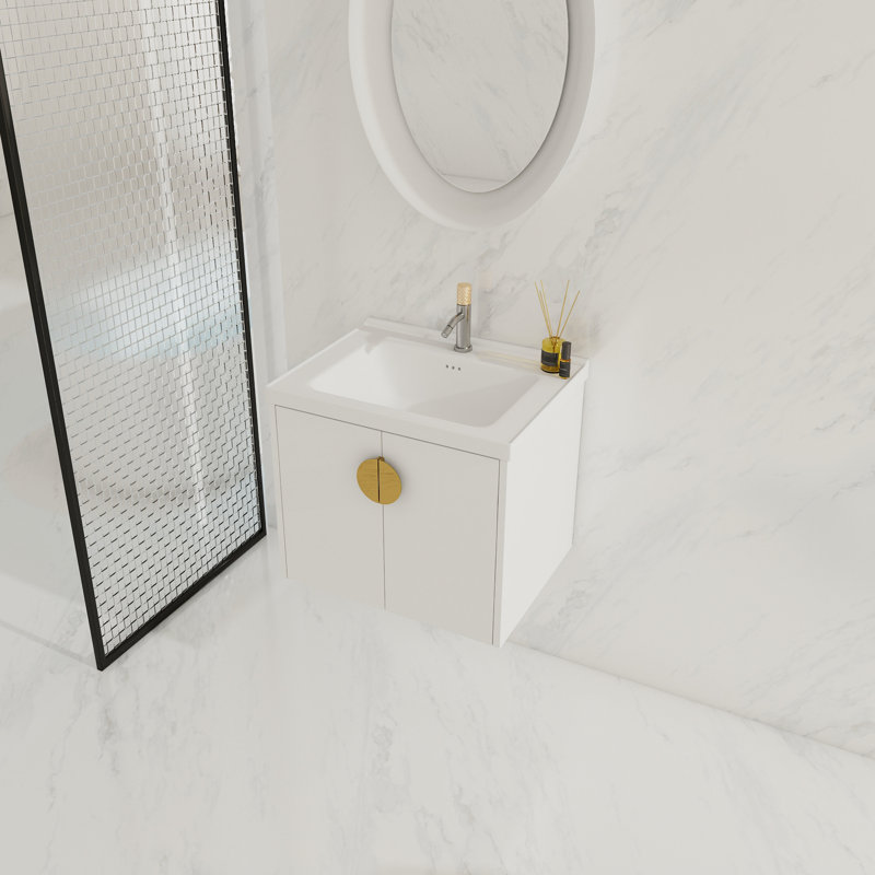Meuble-lavabo à fermeture en douceur 24 po avec lavabo, Blanc brillant