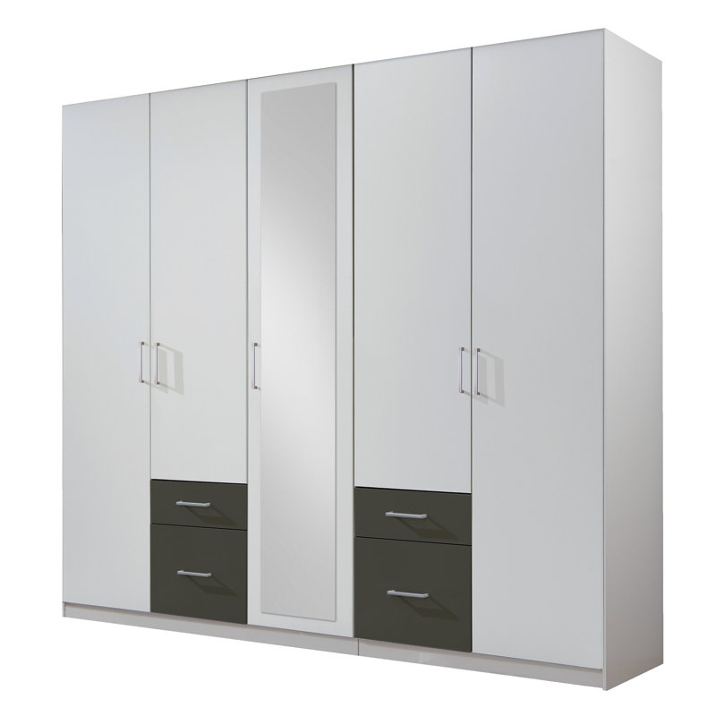 Shakuntala 6 Door Wardrobe, 208cm H x 225cm W x 58cm D, White/Graphite