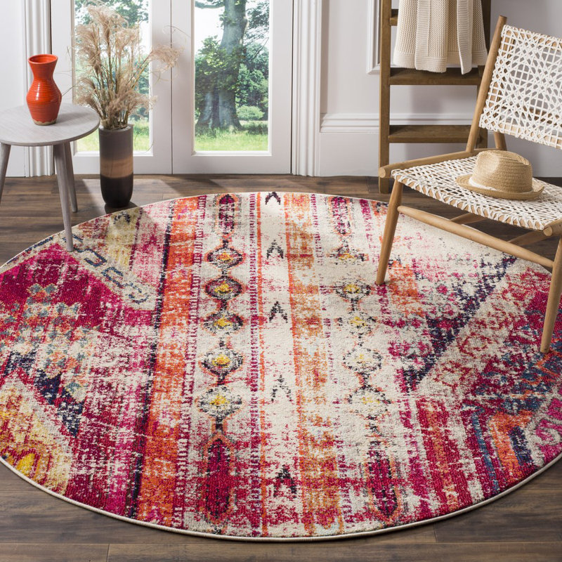 Almyra Southwestern Pink Area Rug, Round 5'