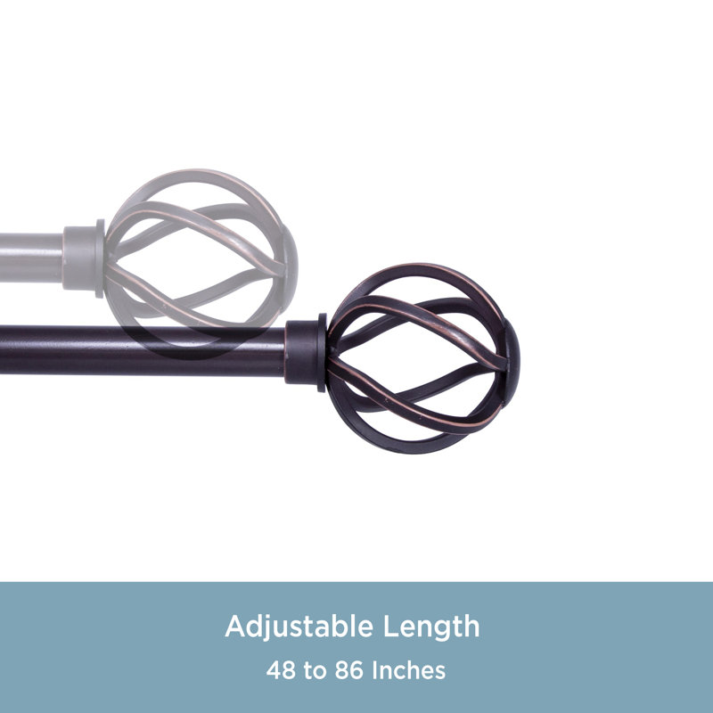 Bronze Adjustable Steel Single Curtain Rod with Openwork Finials