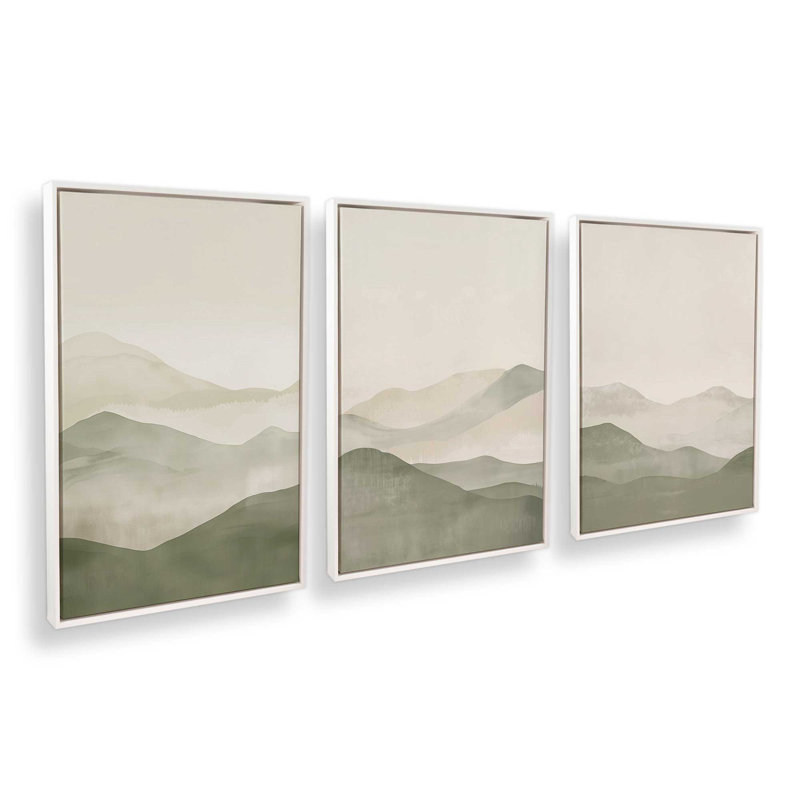Peridot brume, ensemble de 3, H 49 po x l 99 po, Cadre flottant blanc opaque