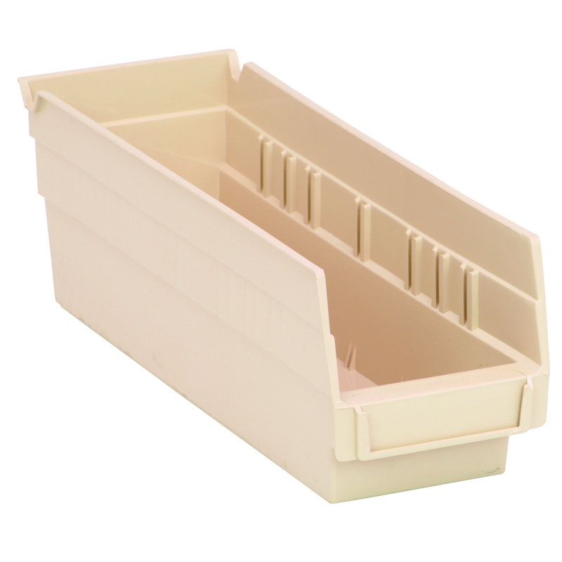 Economy Shelf Bin, nesting, (7) divider slots, rear hanglock, molded-in label holder, polypropylene, case of 36, Blue