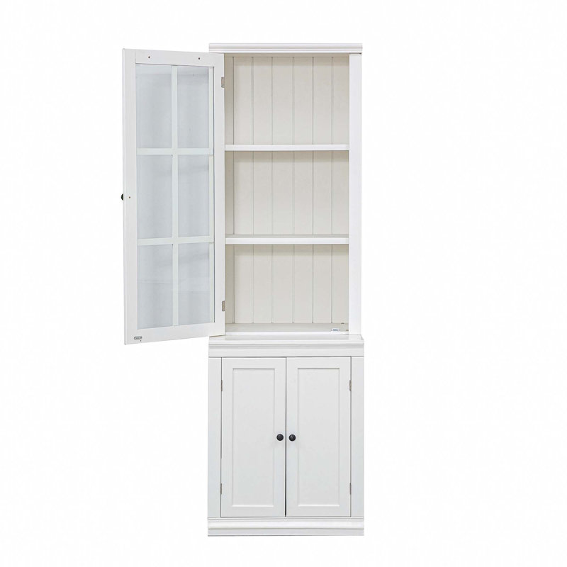75.25'' Tall Display Cabinet With Single Tempered Glass Door, China Cabinet Hutch Cabinet With Double-Action LH & RH Door For Living Room, Kitchen, Home, Studio Or Workspace