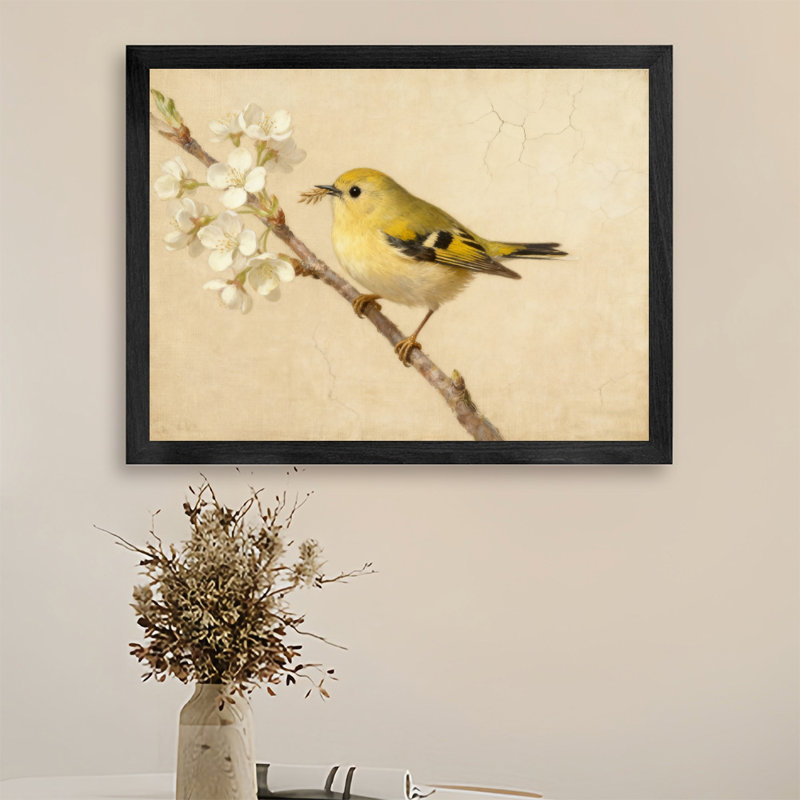 «Black», encadré noir, bel oiseau de jardin, H 9 po x l 11 po