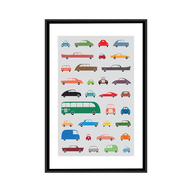 «Cars», impression sur toile tendue, H 48 po x l 32 po x P 1,5 po, Toile avec cadre noir, Pas de tapis