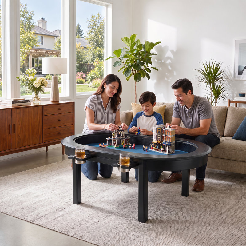 Table de jeu ovale moderne en bois massif de 130 cm (51 pouces) pour casse-têtes, idéale pour une salle de jeux ou un atelier de loisirs créatifs.