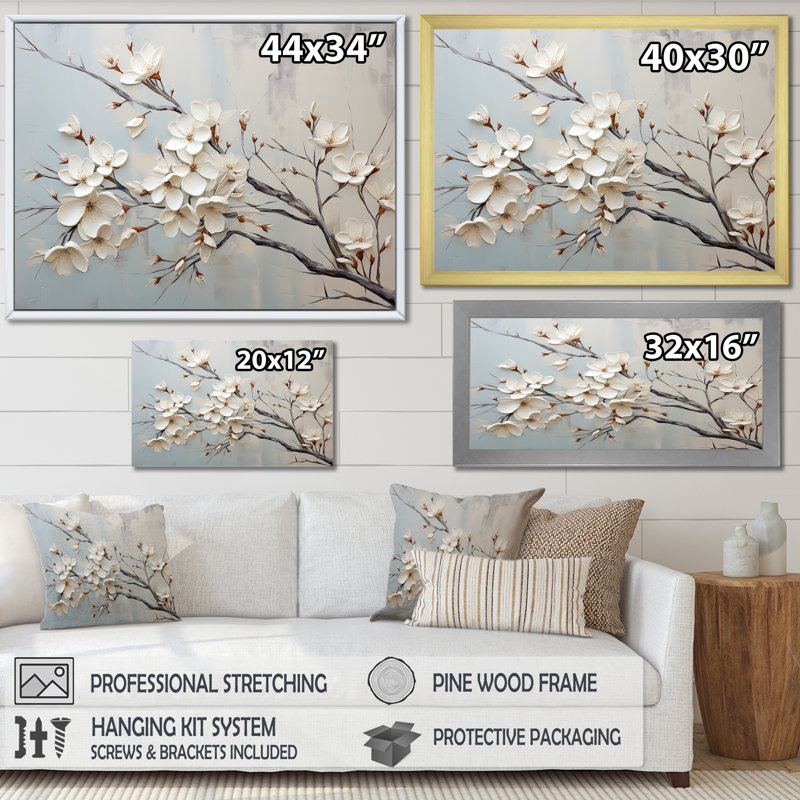 «White Dogwood Blossom Scenery III» - art mural cornouiller, H 30 po x l 40 po x P 1,5 po, Cadre flottant noir
