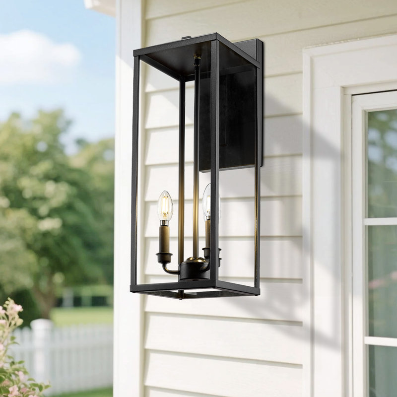 Outdoor Wall Light, 24 Inch Modern Exterior Wall Sconce With Clear Glass, Weather Resistant Outside Lights For House,Front Porch, Patio,Entryway(Black)