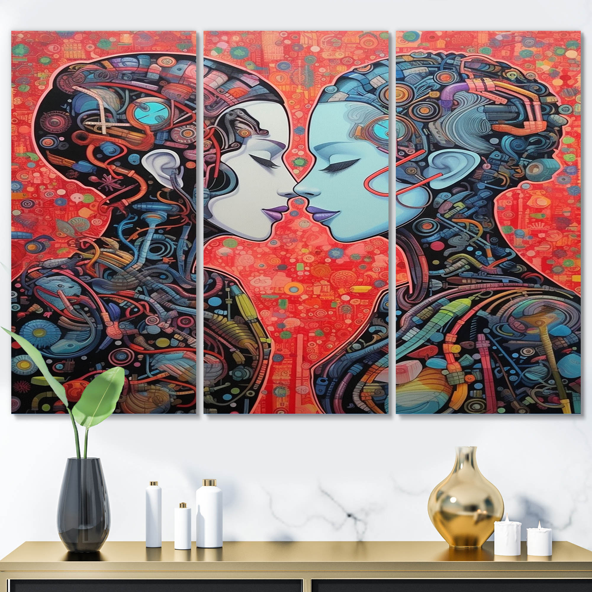 Bungalow Rose Charming Robots Celebrating Love Retro - Robot Canvas ...