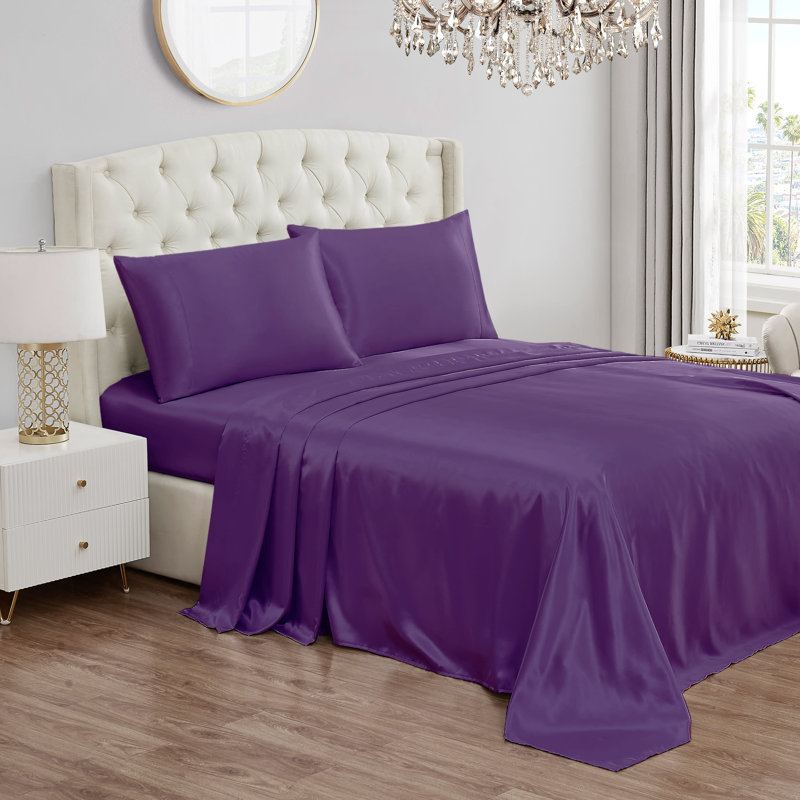 Juicy Couture Premium Silky Satin Sheet Sets, Twin Sheet Set with 1 Pillowcase, Purple