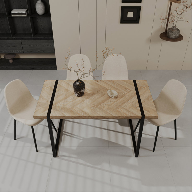Ensemble de table de salle à manger 59 pièces en bois aggloméré 59 po et 4 pièces, ensemble de table de salle à manger de style médiéval en bois