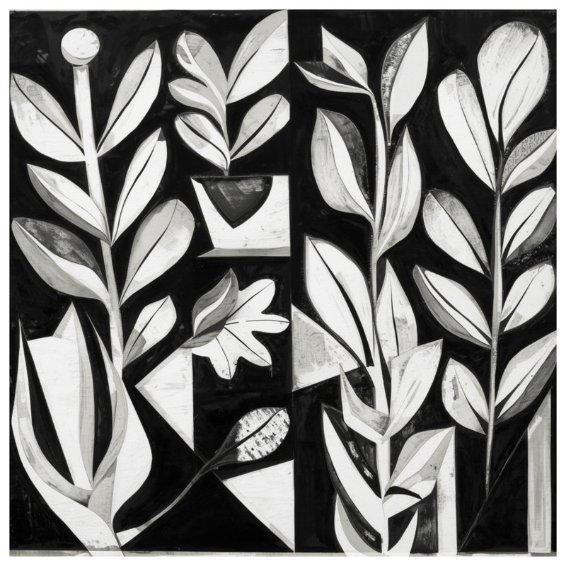 Coussins décoratifs noirs et blancs Foliage Art, 14 X 14 pouces
