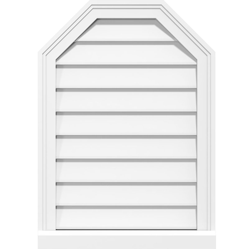 Octagonal Top Surface Mount Non-Functional Brickmould Sill Frame PVC Gable Vent, 22" H x 20" W x 1" D