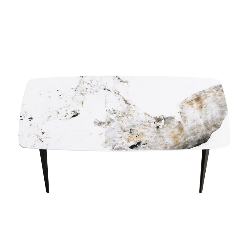 71.65" Rectangular Dining Table - White Sintered Stone With Strong Black Metal Legs, Seats 6-8 Secure Legs For