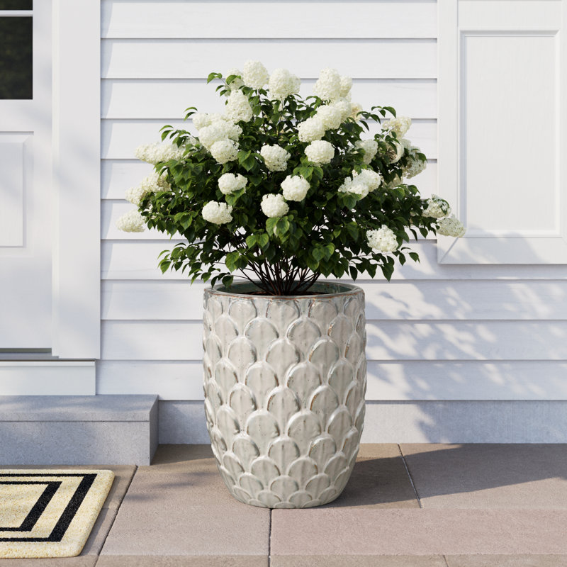 Handmade Ceramic Pot Planter, Gray, 22" H x 17" W x 17" D