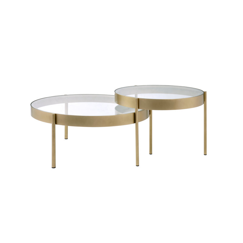 Wigfall Glam 3-Leg Round Nesting Table Set with Clear Glass Top in Gold