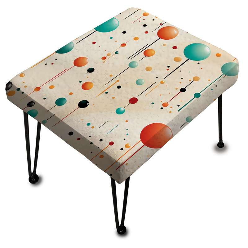 Repose-pieds rectangulaire Mid-Century bleu et orange à pois - Harmony