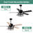 52'' Modern 5-Blade Crystal Indoor Ceiling Fan With Light Kit And Remote Control, Black Reversible DC Motor Chandelier Fan