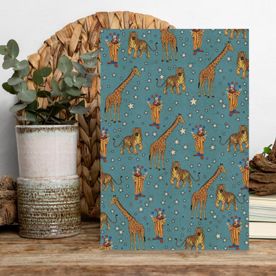 Vintage Circus Pattern Colorful Playful Retro Giraffe Lion Tiger Nature Wildlife Wall Art