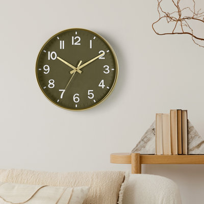 Olive Green & Gold 11.8" Silent Non-Ticking Wall Clock