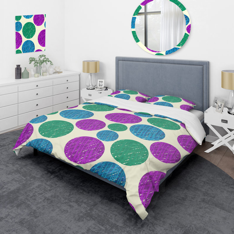 Ensemble de housse de couette en microfibre vert / mauve 2 pièces, Housse de couette simple + 1 taie décorative stan