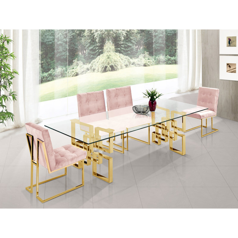 Chakevia 19'' H Tufted Velvet Upholstered Metal Side Chair, Gold, Pink Velvet