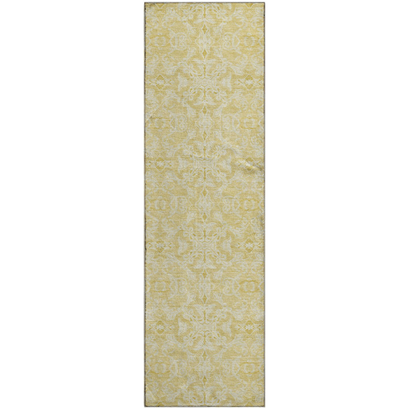 Premium Machine Washable Prisco Gold Rug, Runner 2'3" x 7'6"