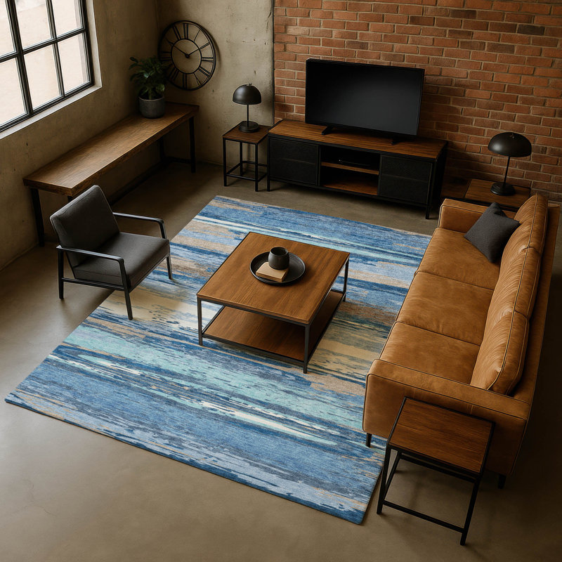 Premium Machine Washable Mayfield AMF2287 Striped Rug, Blue, 2'6" x 3'10"