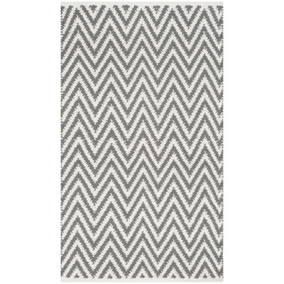 Tapis ivoire / gris en coton tissé à la main Alpo
