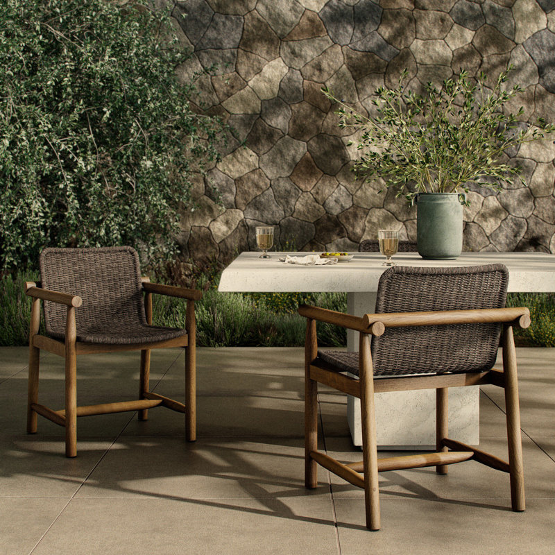 Dume Outdoor Dining Armchair, Dark Gray/Dark Brown