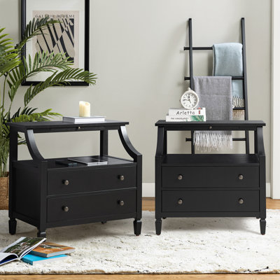Areebe Transitional 30''W 2-Drawer Nightstand with Pull Out Tray and Charging Station