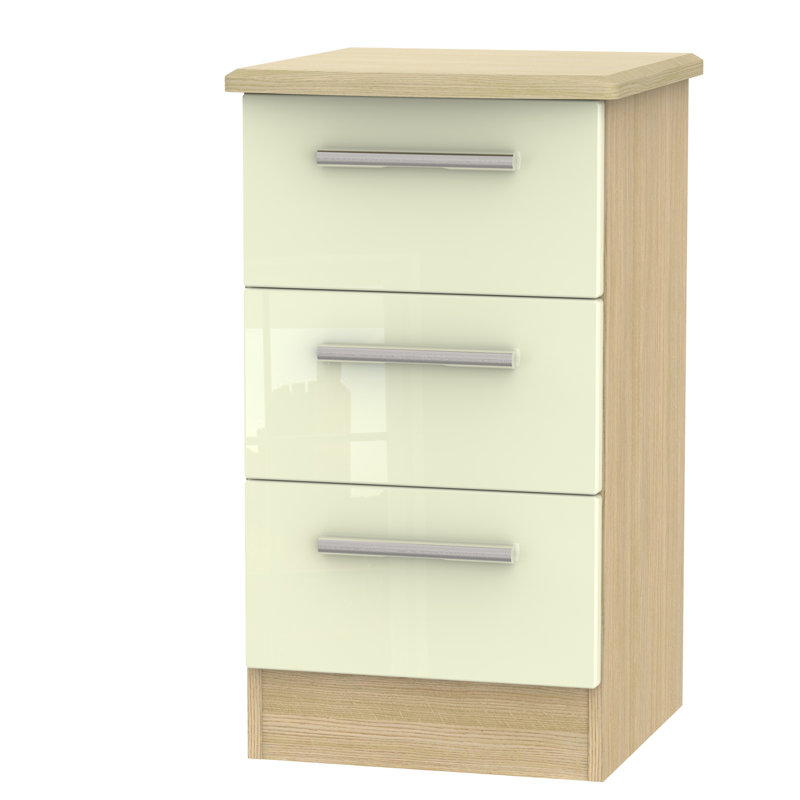 Fully Assembled Yvette 3 Drawer Bedside Table, Oak / Cream