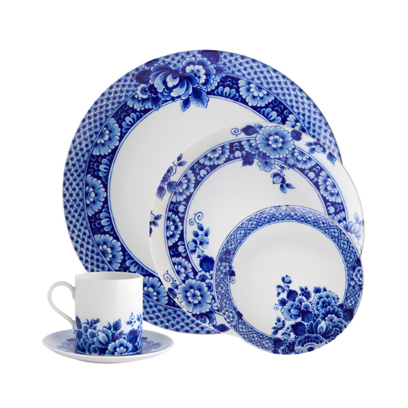 Vista Alegre Blue Ming Porcelain Floral Dinnerware Set, Service for 4