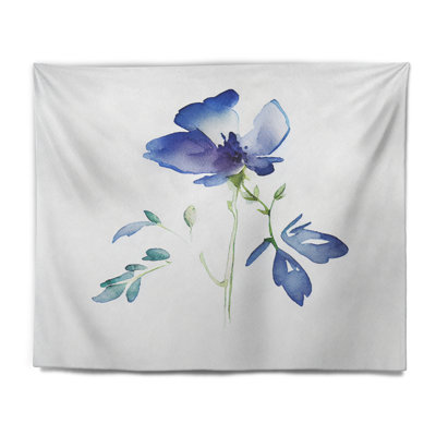 Blossoming Blue Retro Flower VI Polyester Tapestry