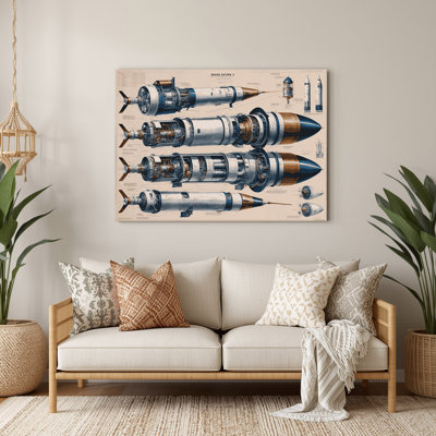 Space Rocket technology cutaways Beige Metal Wall Art