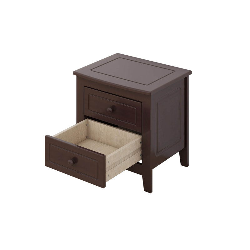 Lit plateforme double en bois Aalim et deux tables de chevet, Noyer foncé