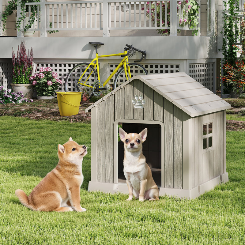 Niche d'extérieur résistante aux intempéries pour les petits et moyens chiens, H 40 po x l 37,2 po x P 40 po, Gris
