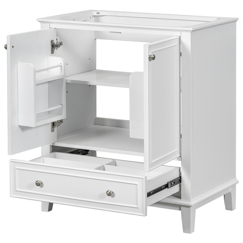 Meuble-lavabo 30 po sans lavabo, base seulement, armoire de salle de bain multifonctionnelle avec portes et tiroir, cadre solide et panneau de fibres à densité moyenne, blanc