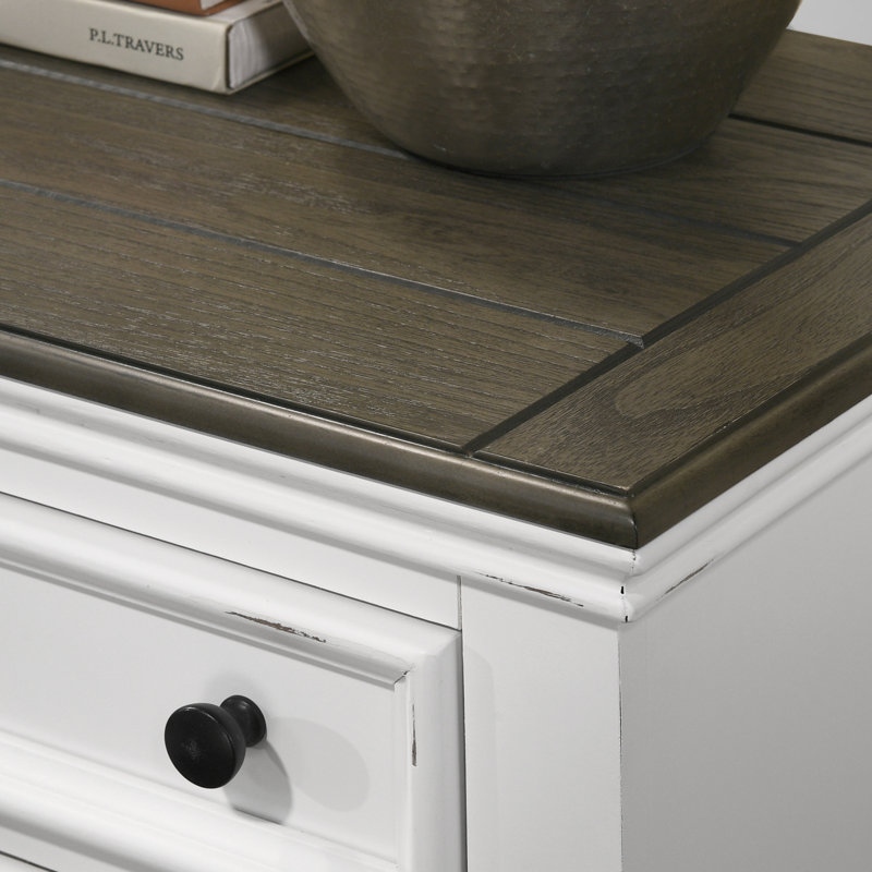 Table de chevet blanche et grise avec 3 tiroirs fonctionnels - Accessoire