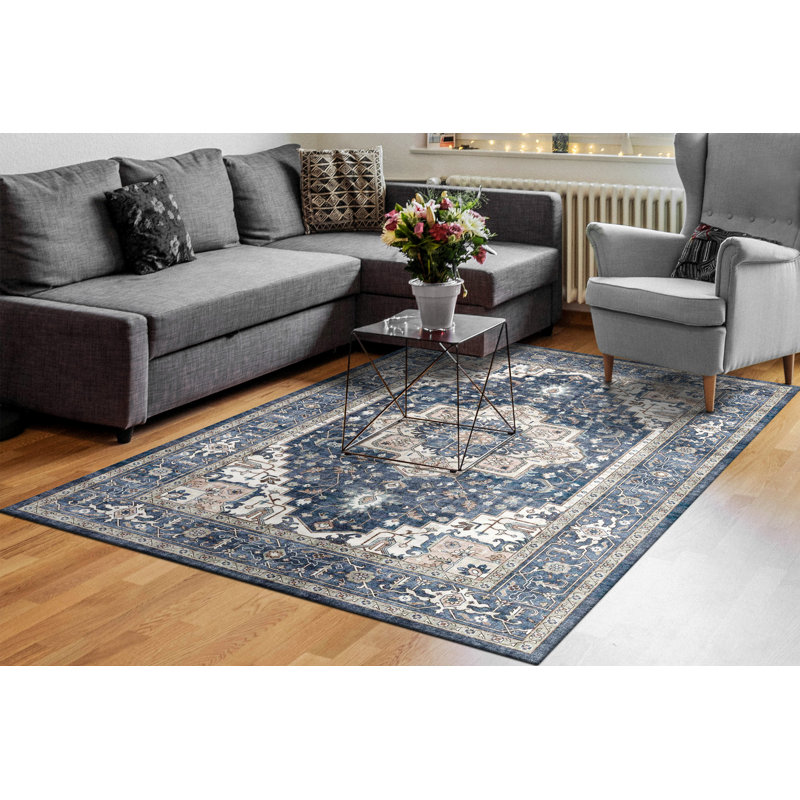 ELISE 6302-510 BLEU MARINE / IVOIRE, Tapis de couloir 2 pi 6 po x 7 pi 6 po