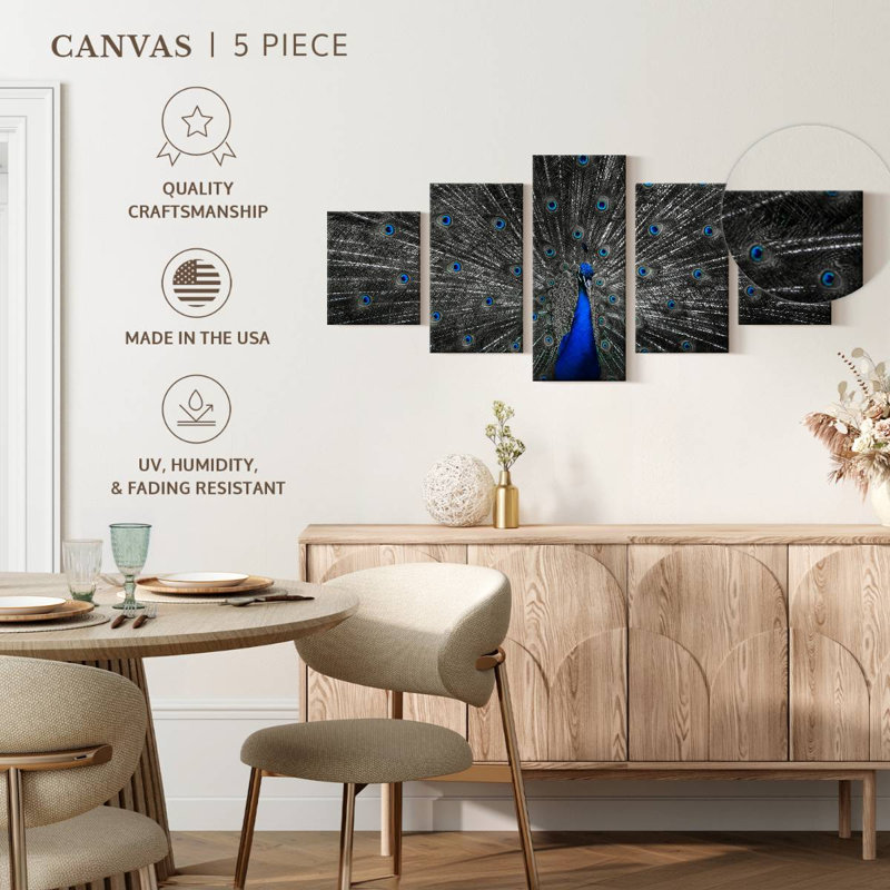 Plume de paon bleu gris, H 24 po x l 55 po