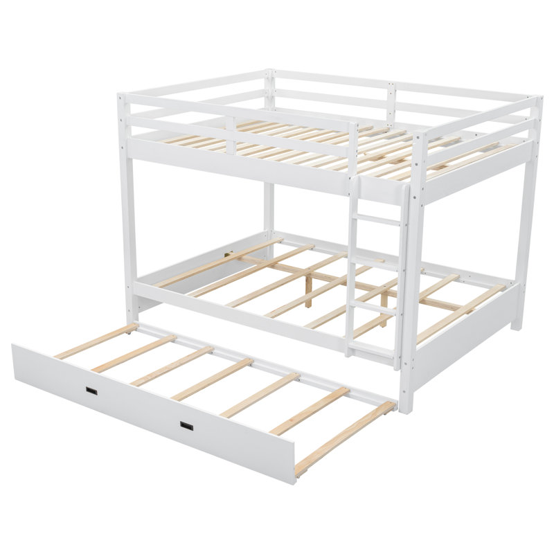 Lit superposé robuste en bois avec échelle et garde-corps de sécurité, Blanc